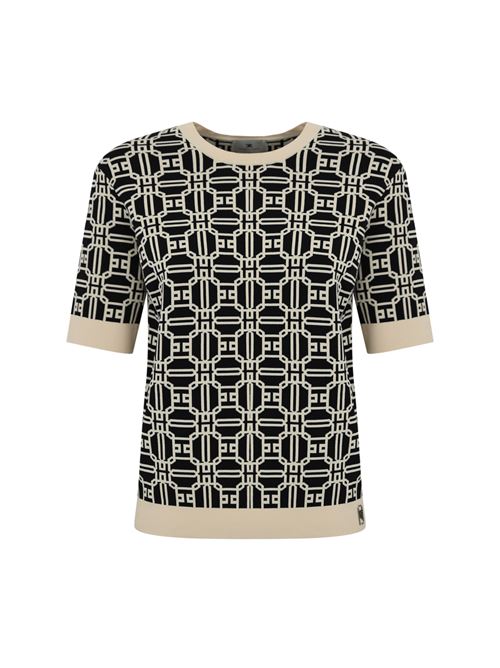 Maglia logo in viscosa jacquard nero burro Elisabetta Franchi | MK19B47E2685